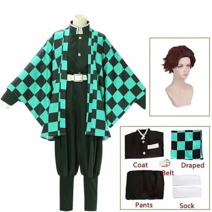 Anime Kamado Cosplay Cosplay Costume Wig Mask Kimono Coat Halloween Uniform Adult Children