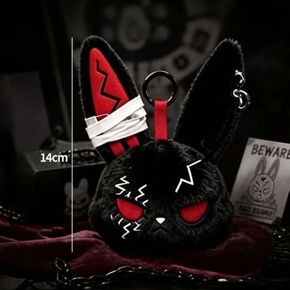 2/3/6/9Pcs Halloween Rabbit Plush Keychain Gothic Bunny Trinket Key Chain Backpack Pendant Car Key Ring Bag Charms Holiday Gift
