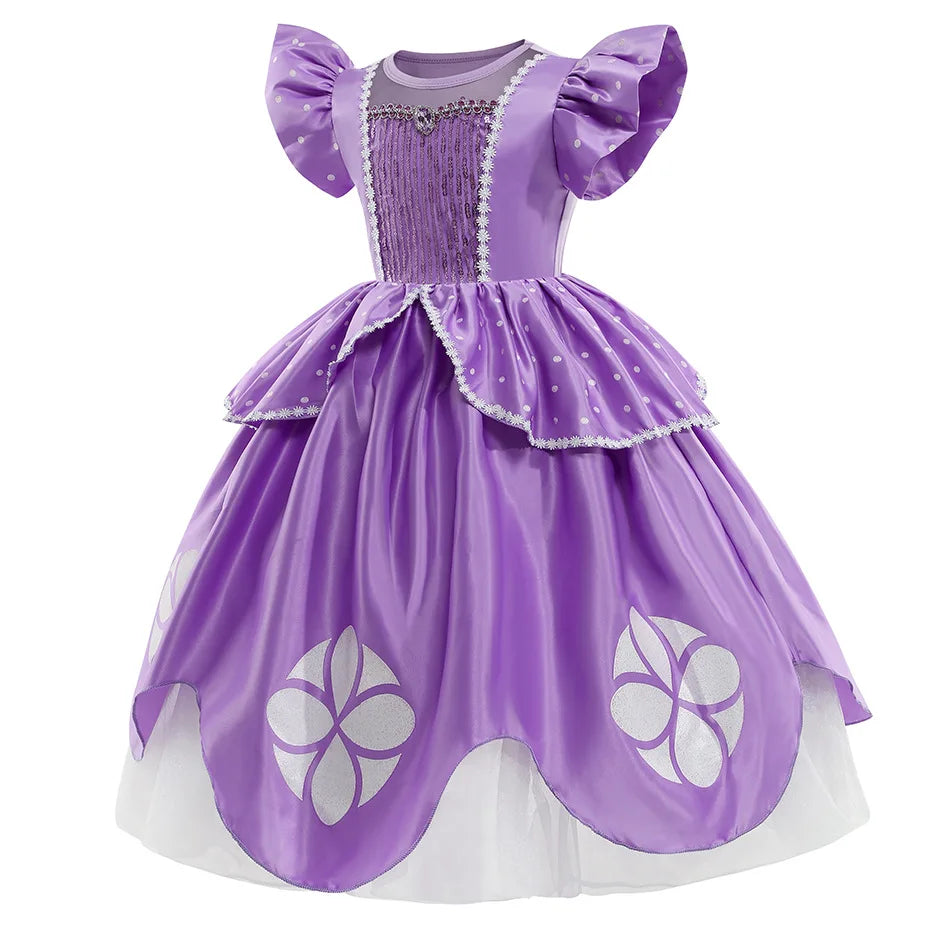 Little Sophia Role Playing  Cute Ball Gown Sofia Costume Play Dress Tea Length Puffy Birthday Party Frock As a Intern Princess