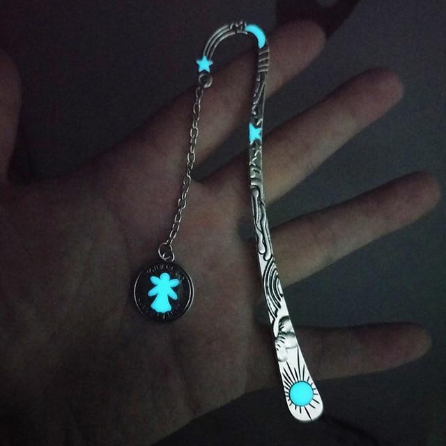 Vintage Feather Metal Glow in the Dark Bookmark – Handmade Lighted Crystal Bookmark, Unique Book Gifts