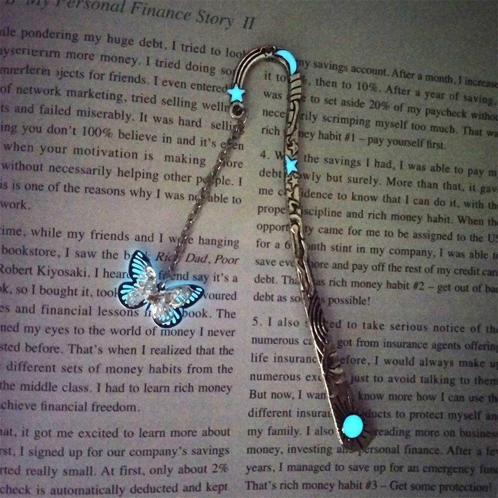 Vintage Feather Metal Glow in the Dark Bookmark – Handmade Lighted Crystal Bookmark, Unique Book Gifts