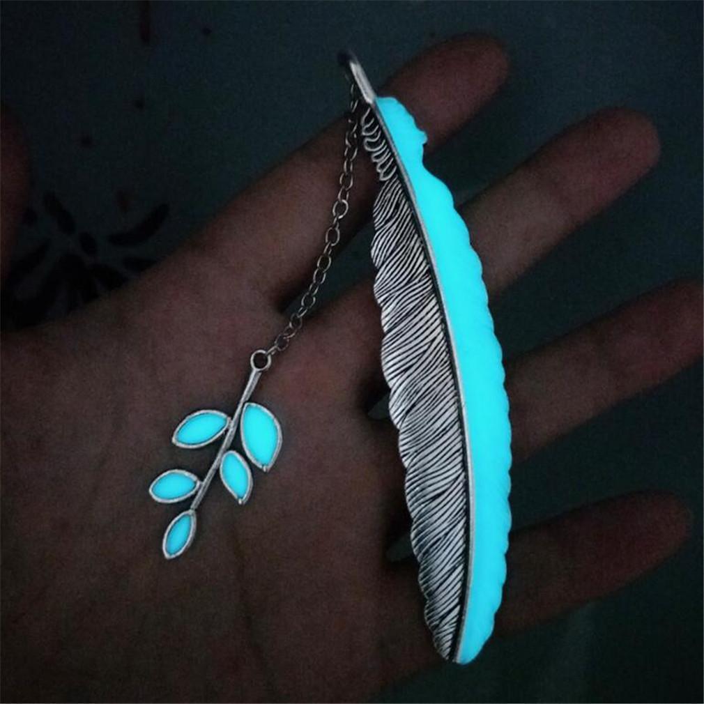 Vintage Feather Metal Glow in the Dark Bookmark – Handmade Lighted Crystal Bookmark, Unique Book Gifts