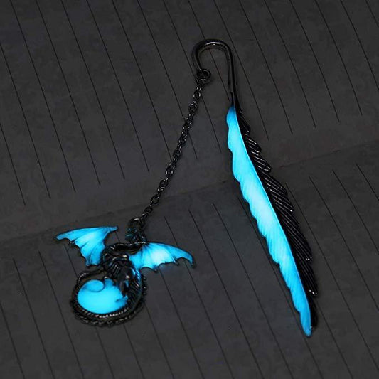 Vintage Feather Metal Glow in the Dark Bookmark – Handmade Lighted Crystal Bookmark, Unique Book Gifts
