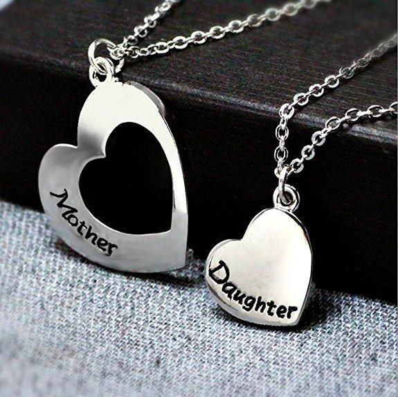 Mother Daughter Necklace Set of 2 | Matching Heart Jewelry Gift for Mom & Daughter