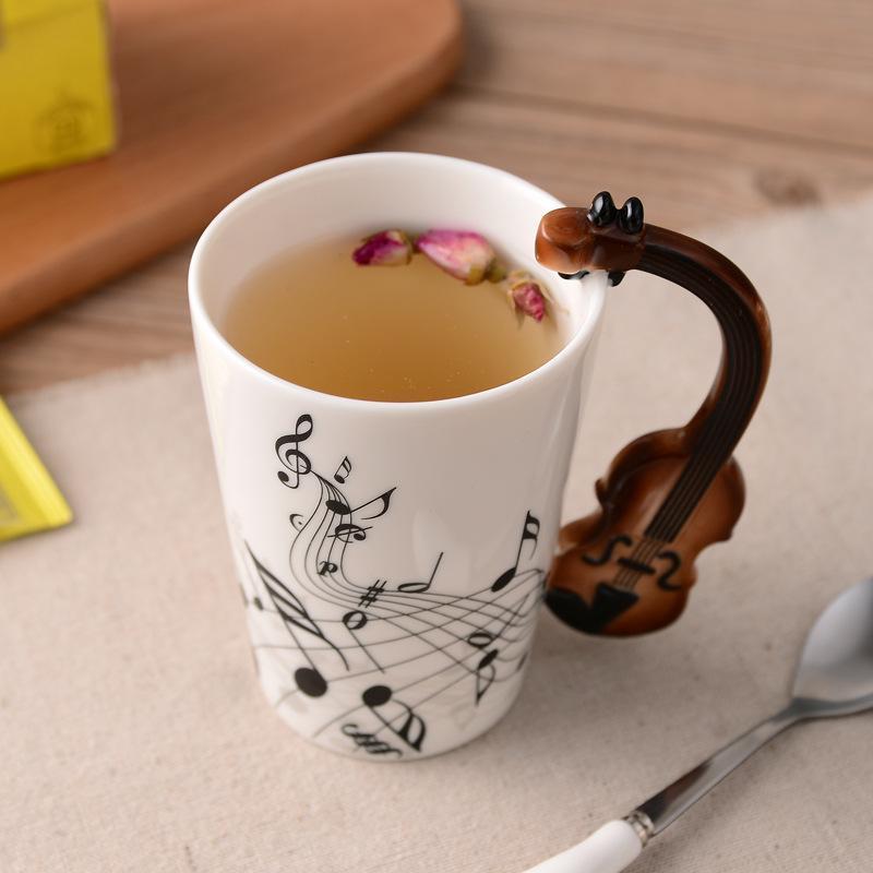 Novelty Guitar Ceramic Mug - Perfect Gift for Musicians | Ceramic Guitar Cup with Musical Notes