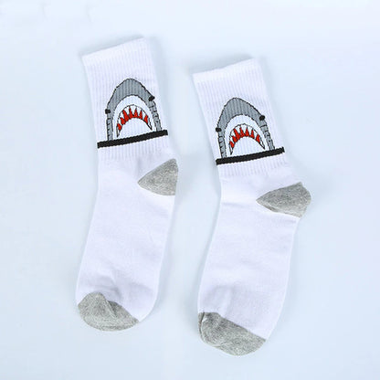 Grey & White Cotton Shark Socks