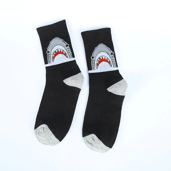 Grey & White Cotton Shark Socks