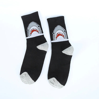Grey & White Cotton Shark Socks