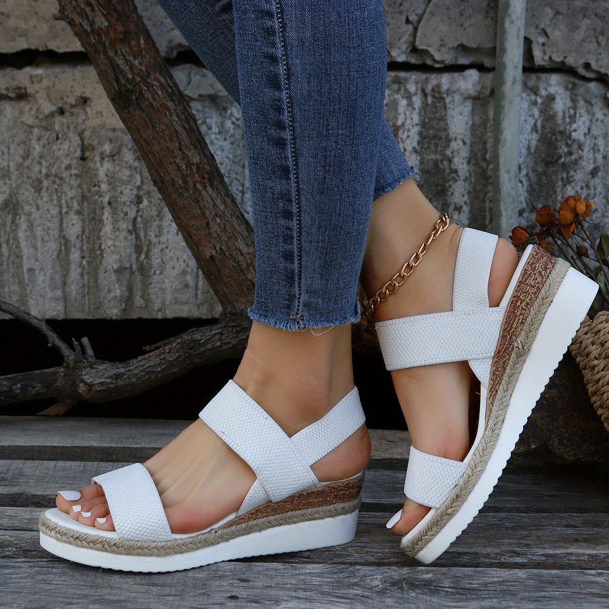 Women's Platform Espadrilles Wedge Sandals - Comfy Knit Open Toe Slip On Slingback Shoes - Casual Summer Sandals