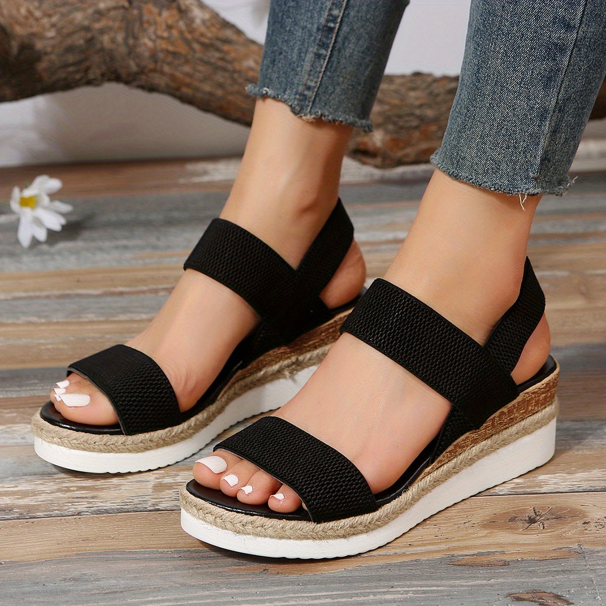 Women's Platform Espadrilles Wedge Sandals - Comfy Knit Open Toe Slip On Slingback Shoes - Casual Summer Sandals