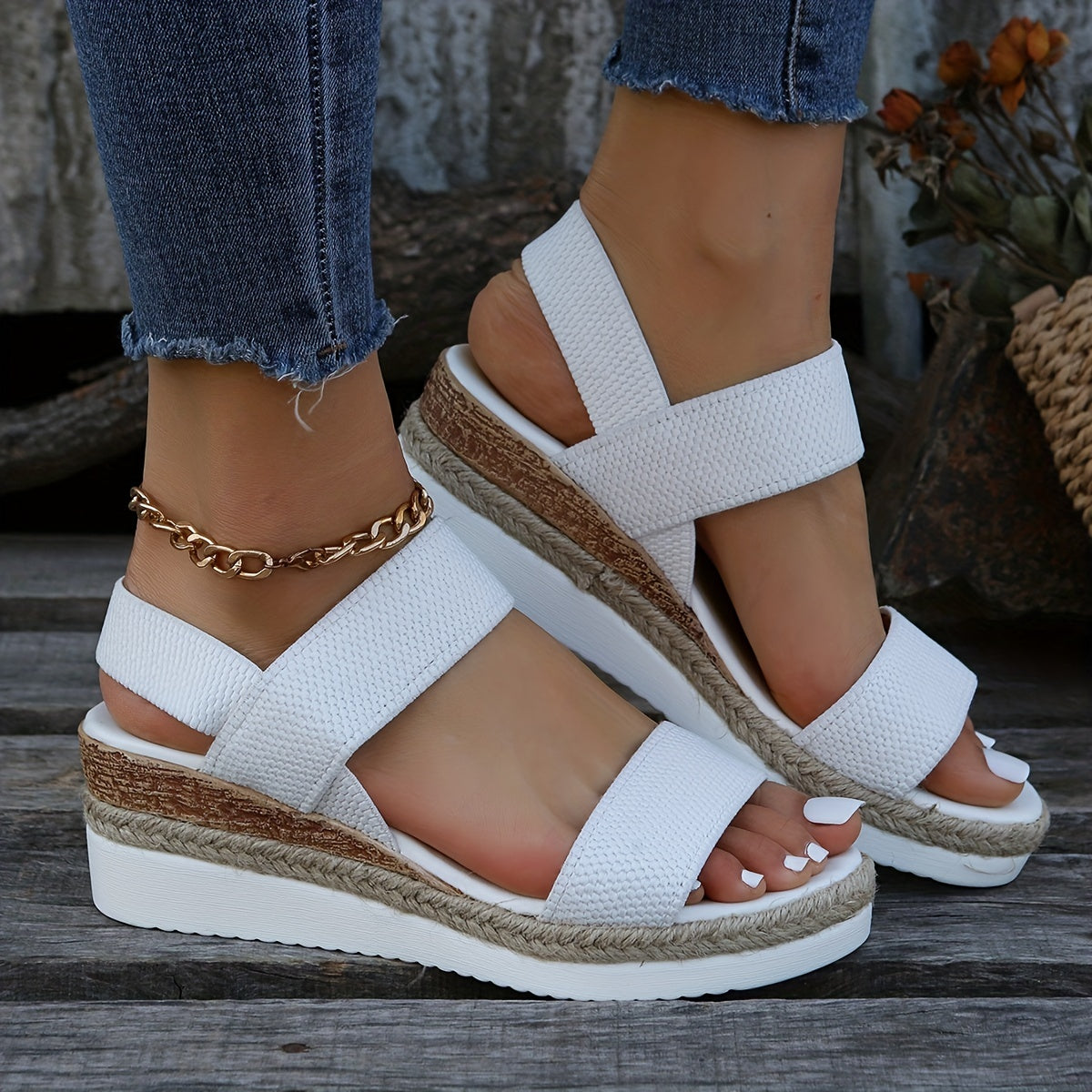 Women's Platform Espadrilles Wedge Sandals - Comfy Knit Open Toe Slip On Slingback Shoes - Casual Summer Sandals