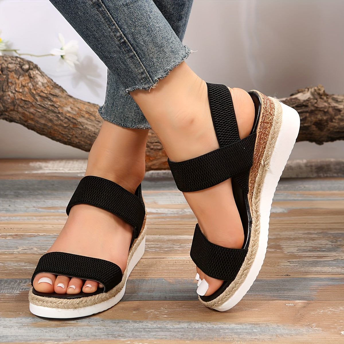 Women's Platform Espadrilles Wedge Sandals - Comfy Knit Open Toe Slip On Slingback Shoes - Casual Summer Sandals
