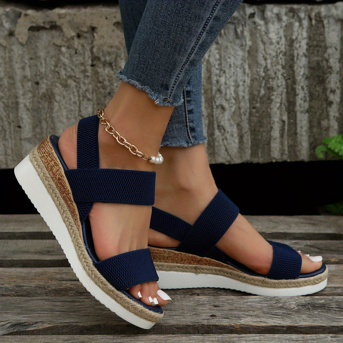 Women's Platform Espadrilles Wedge Sandals - Comfy Knit Open Toe Slip On Slingback Shoes - Casual Summer Sandals