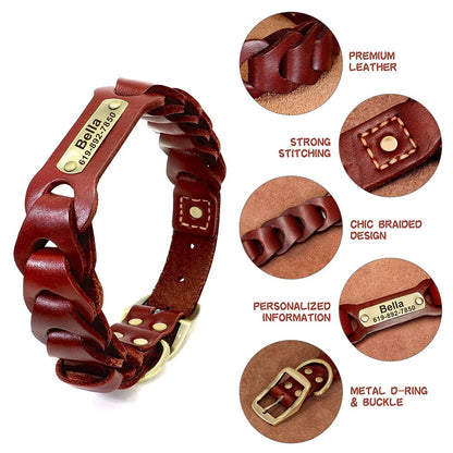 Custom Genuine Leather Dog Collar | Personalized Pet ID Collar for Medium & Large Dogs