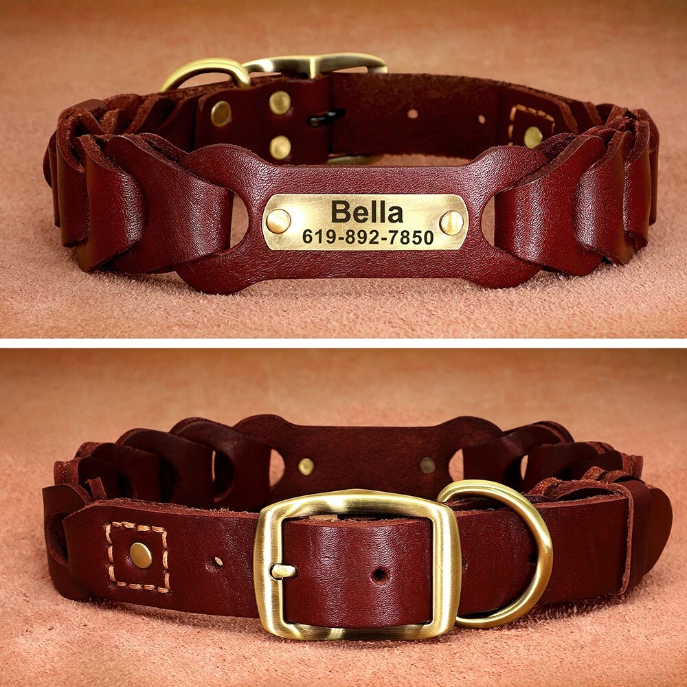 Custom Genuine Leather Dog Collar | Personalized Pet ID Collar for Medium & Large Dogs