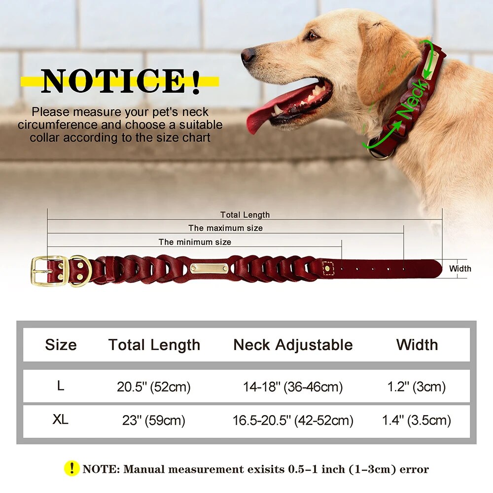 Custom Genuine Leather Dog Collar | Personalized Pet ID Collar for Medium & Large Dogs
