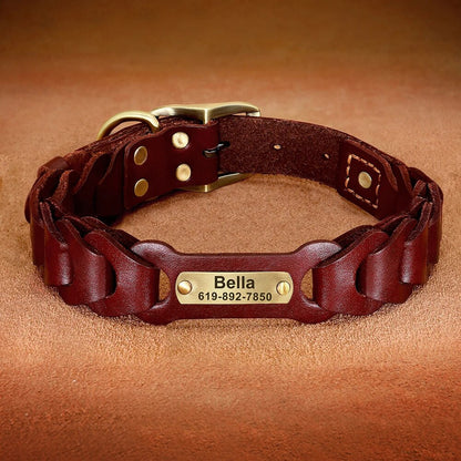 Custom Genuine Leather Dog Collar | Personalized Pet ID Collar for Medium & Large Dogs
