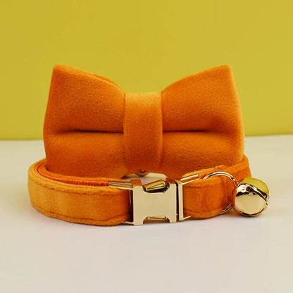 Custom Velvet Cat Collar with ID Tag & Bow Tie | Personalized Kitten Necklace