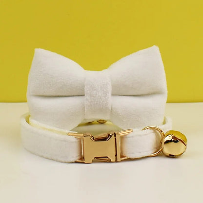 Custom Velvet Cat Collar with ID Tag & Bow Tie | Personalized Kitten Necklace