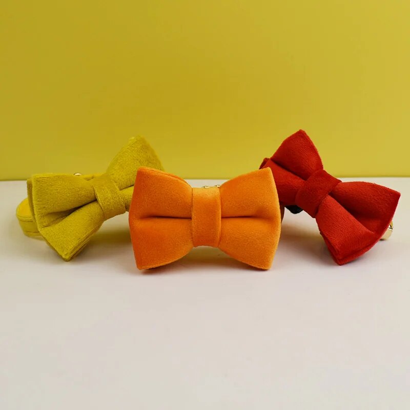 Custom Velvet Cat Collar with ID Tag & Bow Tie | Personalized Kitten Necklace
