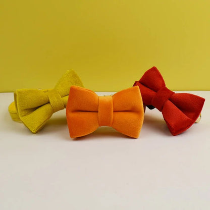 Custom Velvet Cat Collar with ID Tag & Bow Tie | Personalized Kitten Necklace