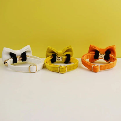 Custom Velvet Cat Collar with ID Tag & Bow Tie | Personalized Kitten Necklace