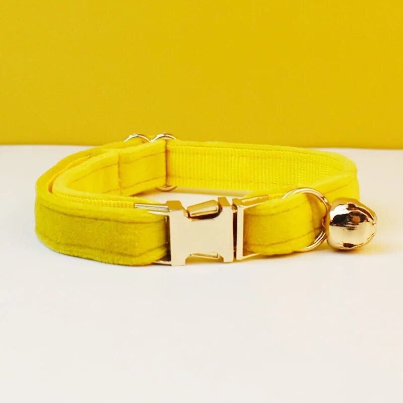Custom Velvet Cat Collar with ID Tag & Bow Tie | Personalized Kitten Necklace