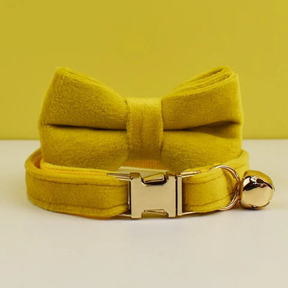 Custom Velvet Cat Collar with ID Tag & Bow Tie | Personalized Kitten Necklace