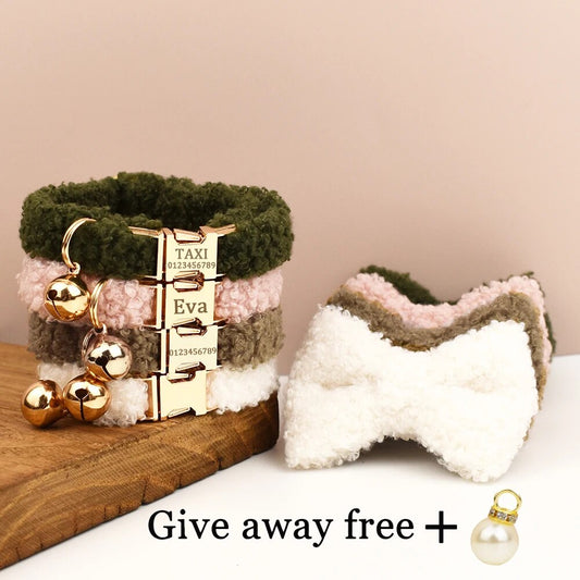 Customizable Laser-Engraved Teddy Fur Cat Collar Bell: Autumn & Winter