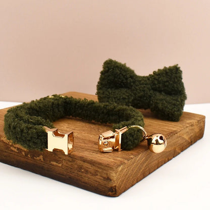 Customizable Laser-Engraved Teddy Fur Cat Collar Bell: Autumn & Winter