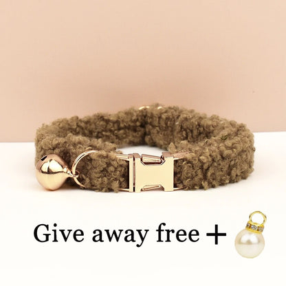 Customizable Laser-Engraved Teddy Fur Cat Collar Bell: Autumn & Winter