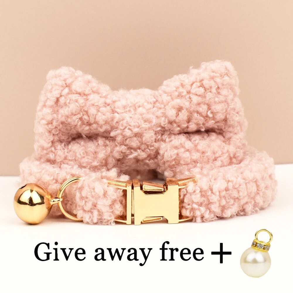 Customizable Laser-Engraved Teddy Fur Cat Collar Bell: Autumn & Winter