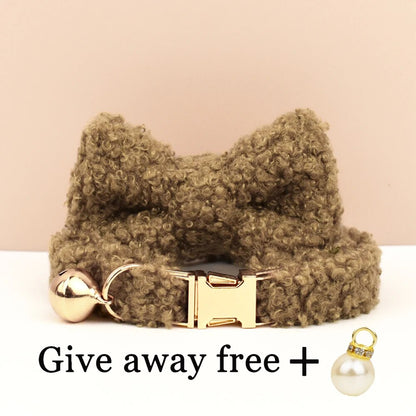 Customizable Laser-Engraved Teddy Fur Cat Collar Bell: Autumn & Winter