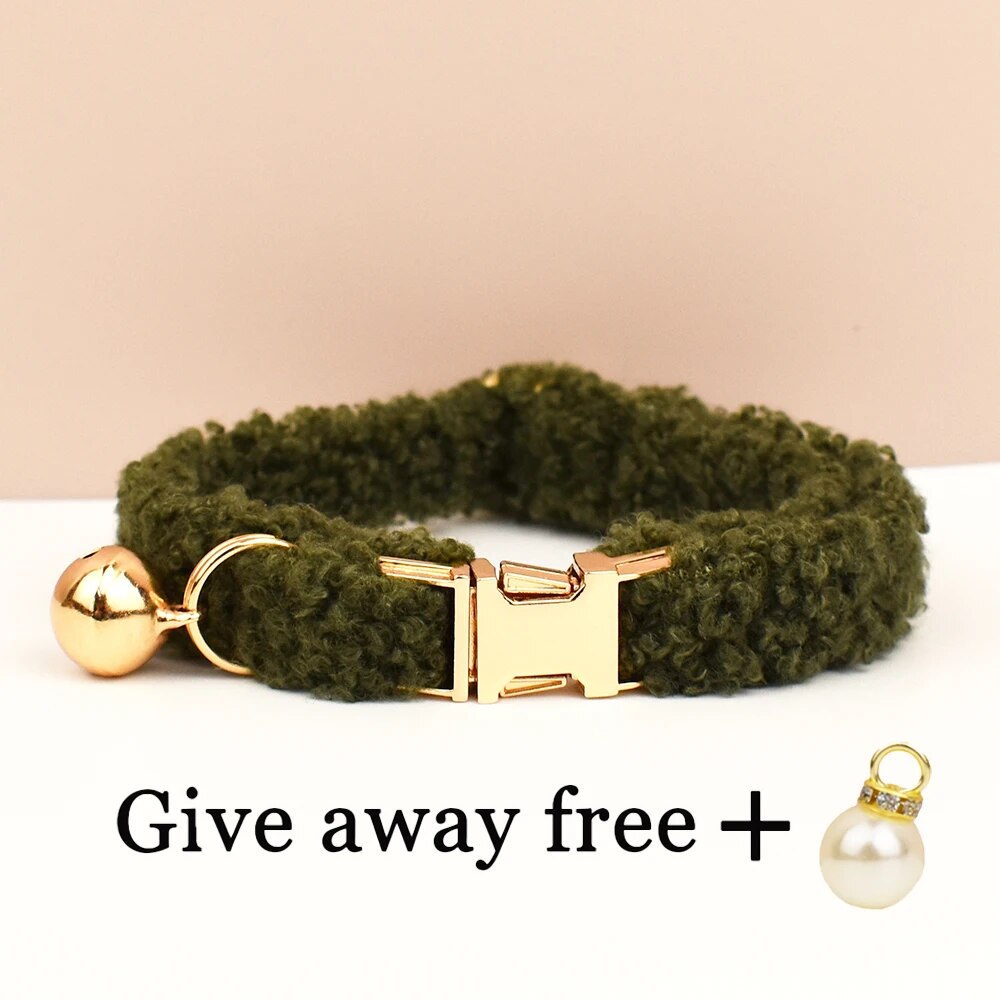 Customizable Laser-Engraved Teddy Fur Cat Collar Bell: Autumn & Winter