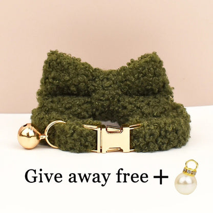 Customizable Laser-Engraved Teddy Fur Cat Collar Bell: Autumn & Winter