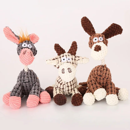 Fun Donkey-Shaped Corduroy Chew Toy for Dogs - Squeaky Plush Bone Molar Toy