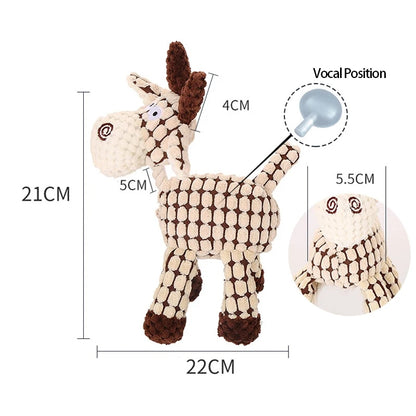 Fun Donkey-Shaped Corduroy Chew Toy for Dogs - Squeaky Plush Bone Molar Toy