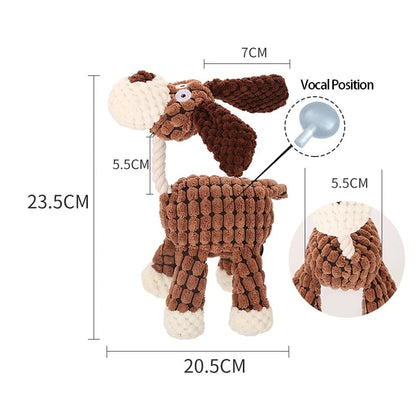 Fun Donkey-Shaped Corduroy Chew Toy for Dogs - Squeaky Plush Bone Molar Toy