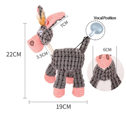 Fun Donkey-Shaped Corduroy Chew Toy for Dogs - Squeaky Plush Bone Molar Toy