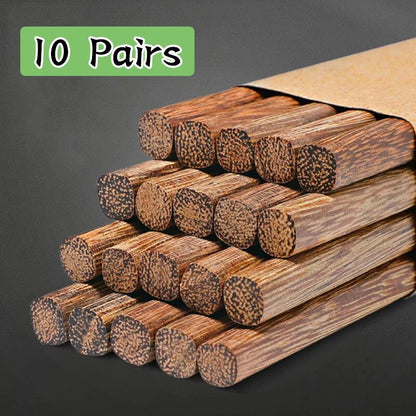 10 Pairs Natural Rosewood Chopsticks - Reusable Chinese Wooden Sushi Food Stick Tableware Kitchen Utensils