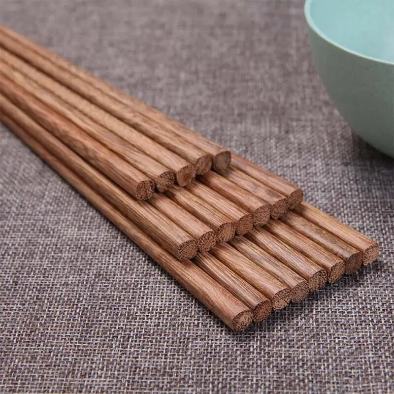 10 Pairs Natural Rosewood Chopsticks - Reusable Chinese Wooden Sushi Food Stick Tableware Kitchen Utensils