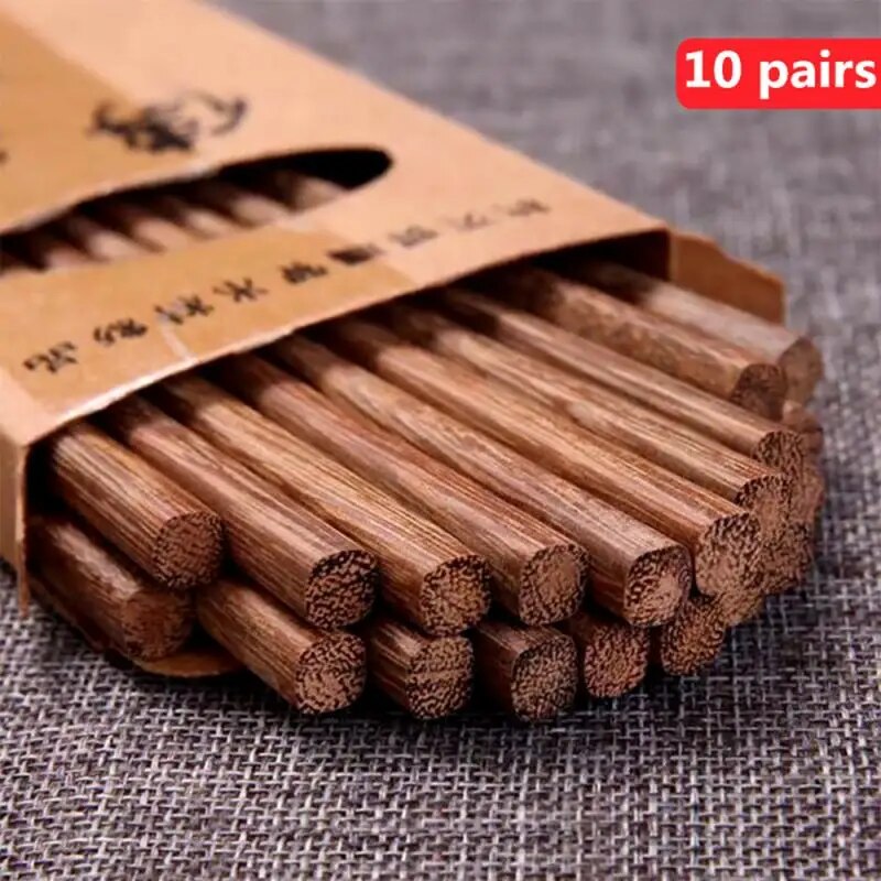 10 Pairs Natural Rosewood Chopsticks - Reusable Chinese Wooden Sushi Food Stick Tableware Kitchen Utensils