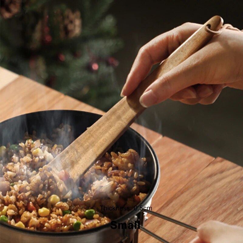 SHIMOYAMA Teak Wood Tableware Spatulas: Triangular Cooking Spatula for Kitchen Gadgets & Portable Outdoor Camping Utensi