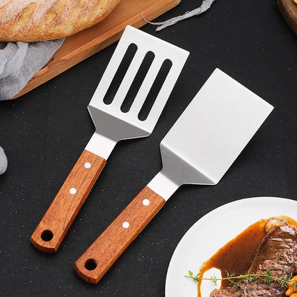 Stainless Steel Wooden Handle Cooking Spatula - Kitchen Barbecue Tool for Steake, Pancak, Frying, Teppanyaki