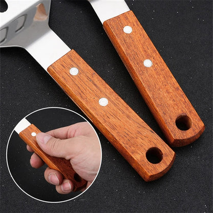 Stainless Steel Wooden Handle Cooking Spatula - Kitchen Barbecue Tool for Steake, Pancak, Frying, Teppanyaki