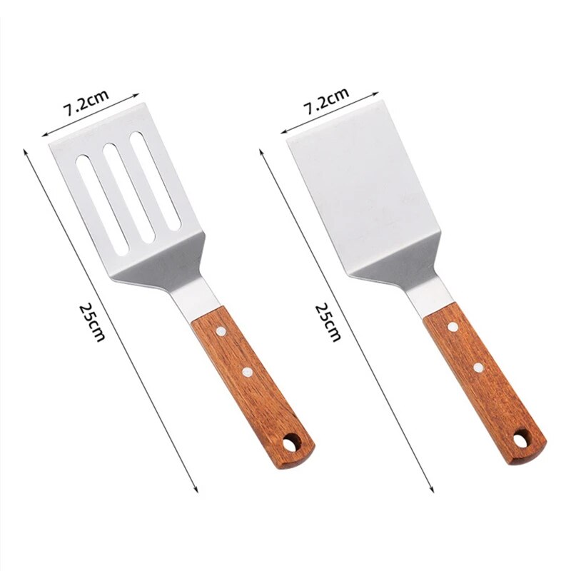 Stainless Steel Wooden Handle Cooking Spatula - Kitchen Barbecue Tool for Steake, Pancak, Frying, Teppanyaki