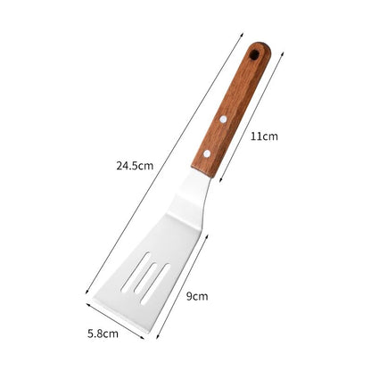 Stainless Steel Wooden Handle Cooking Spatula - Kitchen Barbecue Tool for Steake, Pancak, Frying, Teppanyaki