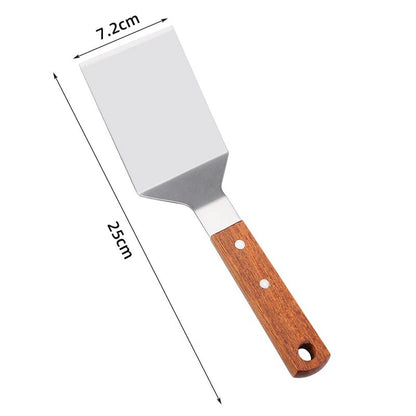 Stainless Steel Wooden Handle Cooking Spatula - Kitchen Barbecue Tool for Steake, Pancak, Frying, Teppanyaki