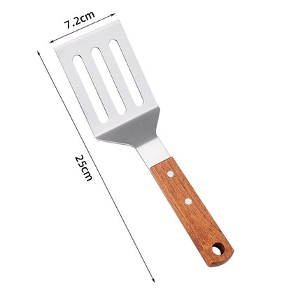 Stainless Steel Wooden Handle Cooking Spatula - Kitchen Barbecue Tool for Steake, Pancak, Frying, Teppanyaki
