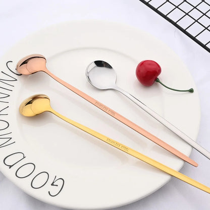 6Pcs Gold Cutlery Set: Coffee, Tea, Juice Spoons - Long Handle Scoops for Ice Cream - Kitchen Tableware Tools